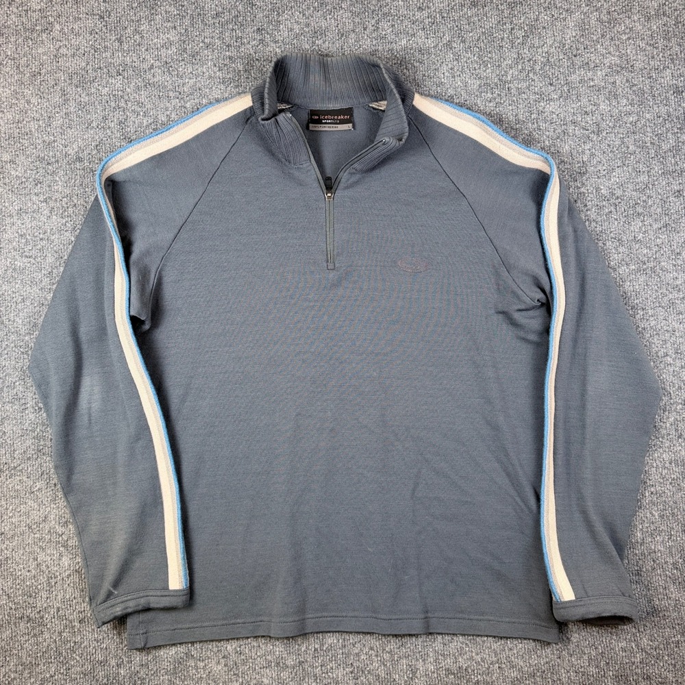 Icebreaker Merino Sweater Mens L Blue 100% Merino Wool 1/4 Zip Sport LTD